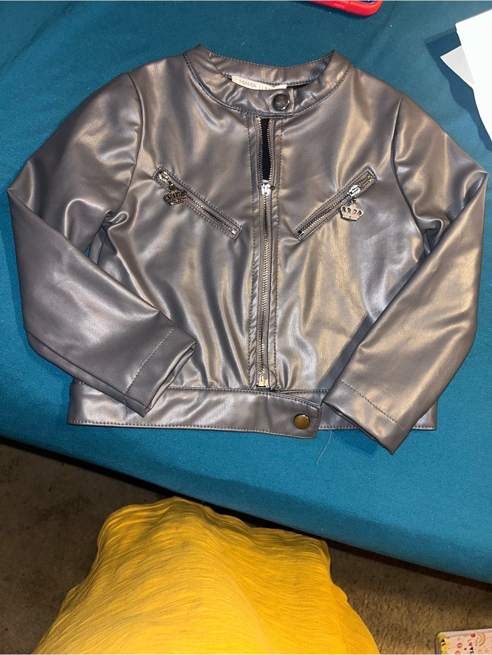 Girls Metallic Silver Faux Leather Jacket - (Brand )